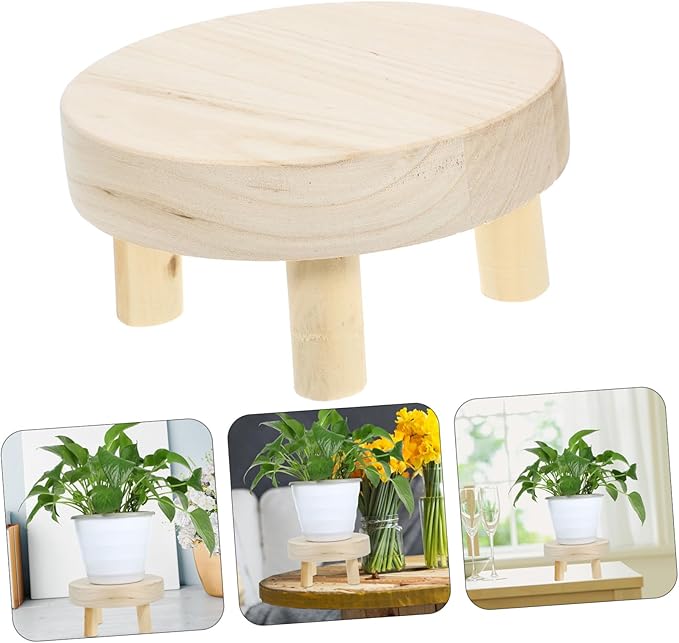 Boho Style Decor Plant Stand Outdoor Indoor Flowerpot Bracket Wooden Plant Riser Bonsai Shelf