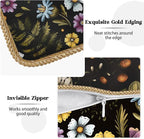 Blue Yellow Purple Floral Soft Velvet Throw Pillow Covers Set of 2 Plant Botanical Flowers Decorative Pillow Covers 16x16 In Vintage Black Pillow Case For Sofa Couch Living Room Farmhouse Home Decor