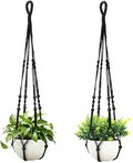 35 Inch Macrame Plant Hanger, Hanging Planter Basket with Wood Beads, Decorative Flower Pot Holder for Indoor Outdoor Boho Home Decor, Set of 2 (Black)