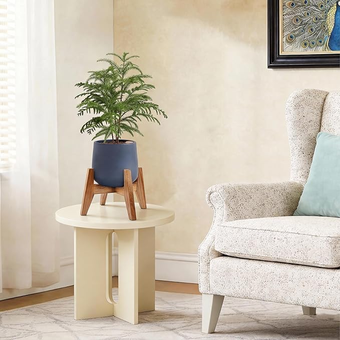 Wood Plant Stand Indoor (Set of 2) – 7 Inch Acacia Wood Plant Holder Stand for Pots, Small Mid Century Modern Planter Stand, 6 Inch Height Elevated Wooden Plant Stand (Stand Only)