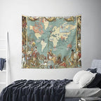 World Map Tapestry Wall Hanging for Kids Student 60 x 51Inch, World Map with Countries and Major Cities Tapestry Educational Wall Decorative Cloth for Bedroom Living Room Dorm Home Decoration