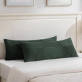 Fancy Homi Set of 2 Dark Green Boho Long Lumbar Body Decorative Throw Pillow Cover 14x36 Inch for Bed Couch Bedroom Bench, Soft Patchwork Corduroy Textured Pillow Case, Rustic Farmhouse Room Decor