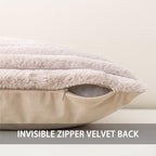 Pack of 2 Faux Fur Christmas Throw Pillow Covers 20x20 Inch, Soft Plush Striped Neutral Couch Pillow Cover, with Velvet Back Modern Home Decor for Sofa Living Room Couch Bed Light Grey