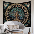 Jhdstore Moon Phase Tree of Life Tapestry Mandala Tapestry for Bedroom Aesthetic Celestial Decor Boho Spiritual Tapestries Wall Hanging Living Room Decor 36"x48"