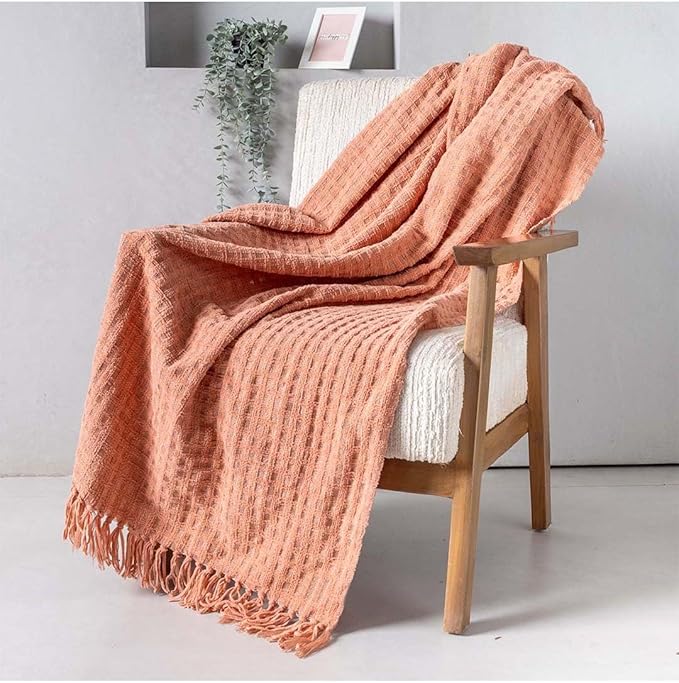 Folkulture Christmas Throw Blanket | (60 x 50) Boho Chunky Knit Blanket for Bed, Couch |Chenille White Thick, Ultra Soft, Plush, Lightweight, Throw Blanket for Sofa with Machine Wash | Cozy Blush