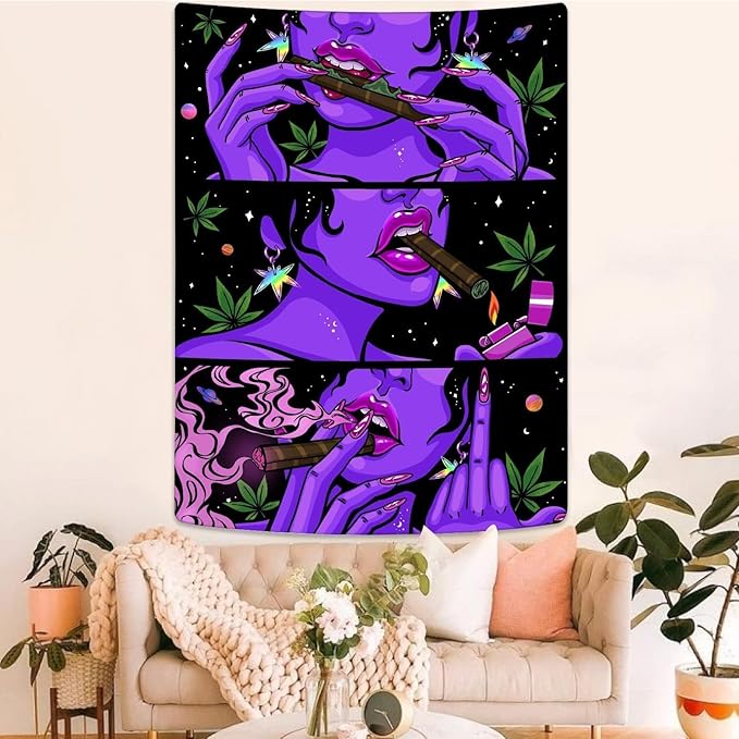 Wegklazax Fantasy Tapestry Blacklight Tapestry for Bedroom Cool Tapestries Wall Hanging for Bedroom and Living Room Purple 60×80 Inches