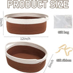 Woven Basket,Small Rope Storage Bin with Handles & Ribbon Bag, Organizer for Shelves Closets,Gift Basket Empty for Birthday,Books,Dog Toys, White&Brown/2 Pack