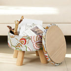 ETELI Storage Ottoman Round Small Foot Rest with Wood Legs Boho Footstool with Padded Seat Ottomans and Footstools for Couch Hallway Living Room Bedroom Enterway
