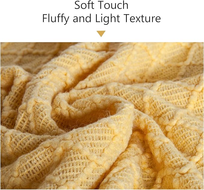 NTBAY Acrylic Knitted Throw Blanket, Lightweight and Soft Cozy Decorative Woven Blanket with Tassels for Travel, Couch, Bed, Sofa, 51x67 Inches, Mustard Yellow Checkered