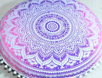 CRAFT KALA Round Mandala Boho Pillow Cover Meditation India Room Seating Poufs Cover for Living Room Yoga Room Home Décor Bedroom Balcony Garden Decoration Cotton Floor Cushion Cover (32", Pink Ombre)