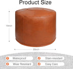 Unstuffed Ottoman Pouf Cover 20 X 15 Inch, Round Pu Leather Foot Stool, Floor Bean Bag(No Filler), Foot Rest with Storage for Living Room/Bedroom/Office, Orange