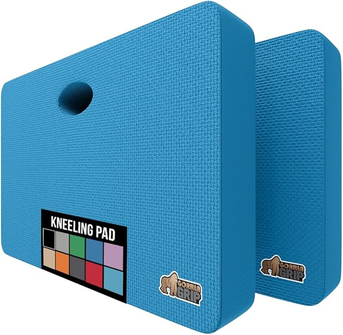 GORILLA GRIP Extra Thick Patent Pending Supportive Foam Kneeling Pad, 2 PK, Large Cushion Knee Pads for Gardening, Baby Bath Time, Dirt and Water Resistant, Workout, Garden Supplies, 17.5x11 Blue