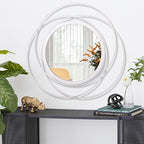 White Round Wall-Mounted Mirrors Wire Modern Metal Frame Arts Mirrors Home Decoration Hallway Bathroom Bedroom Living Room Farmhouse Entryway Large 20"
