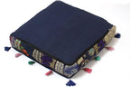 Mam Treasures Indian Bohemian Decorative Pillow Vintage Cushion Cover Patchwork Square Floor Pillow Cover Meditation Cushion Large Floor Pillow Indian Cushion (Dark Blue, 16 X 16 X 5 Inch)