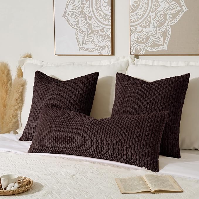 Kevin Textile 20x54 Inch Long Body Lumbar 1 Pack Boho Decorative Throw Pillow Cover Soft Striped Corduroy Rectangle Cushion Case Farmhouse Accent for Living Room Couch Sofa Bed, Coffee