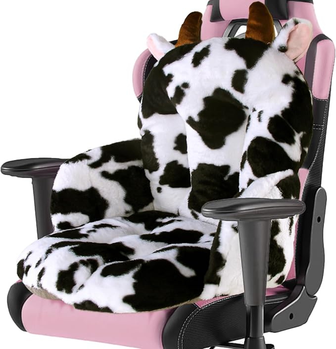Comfy Office Chair Cushion: 17.5" L x 17.5" W x 18" H Cute Seat Cushion Kawaii Cushion for Gaming Chair with Backrest Non-Slip Floor Seating for Adults and Pets Cow Stuff for Room Decor