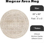 HUGEAR 5ft Round Rug Entryway Rugs Machine Washable Beige Hallway Area Rug 5x5 Small Circle Floral Low Pile Carpet Vacuumable Throw Rug Living Room Laundry Entrance Non Slip Soft Lightweight