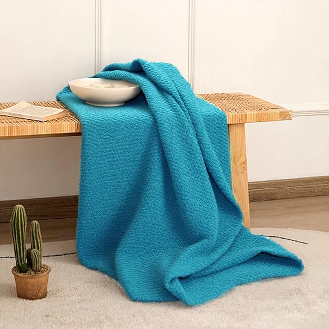 Turquoise Full Size Throw Blanket - Lightweight Breathable Summer Soft Blanket of Polyester Imitation Cotton for Anti-Static,Luxury Throws for Bed, Couch and Sofa,Cozy Decorative Blankets