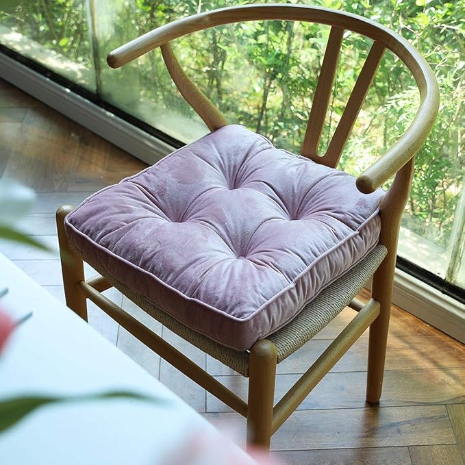 vctops Soft Velvet Chair Pads with Ties Comfy Solid Seat Cushion for Dining Chairs, Office Chairs, Hardwood Floors (Pink, 16"x16")