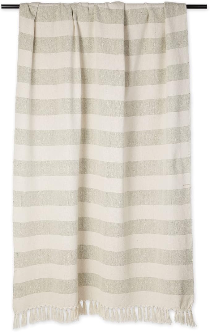 DII Rustic Farmhouse Cotton Cabana Striped Blanket Throw with Fringe, 50 x 60 - Cabana Striped Artichoke