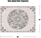 Neasow Bohemian Tapestry Wall Hanging, Beige White Floral Tapestry with Dotted Daisy Medallion Print Bedroom Boho Hippie Home Decor, 70×90 inches