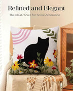 JASEN Embroidered Cat Throw Pillow Cover 18x18 Inch - Decorative Cotton Pillow Case for Couch, Sofa, Bedroom, Living Room - Farmhouse Home Aesthetic Housewarming Gifts