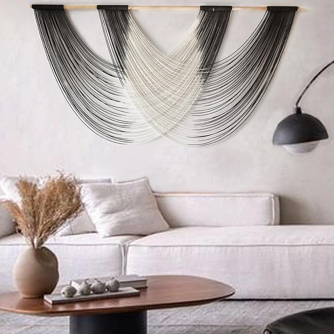 Jakalin Large Macrame Wall Hanging Black Dip Dyed Fiber Wall Art Macrame Wall Decor Boho Home Decor Bedroom Living Room,59" W x 35" L