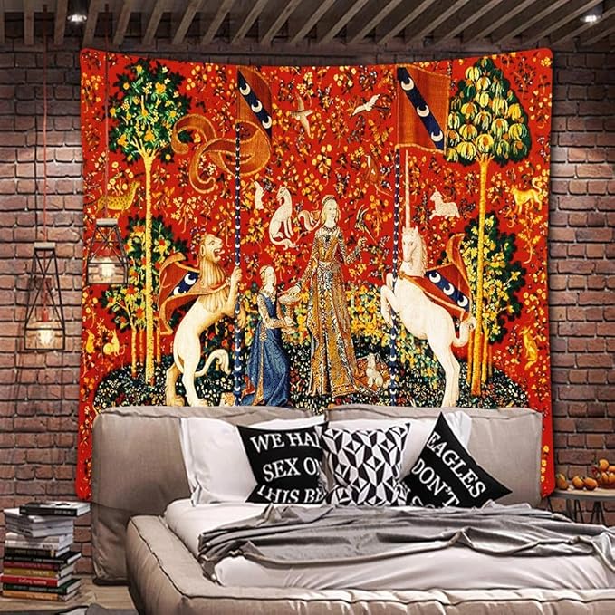 FEASRT Medieval Princess Tapestry Maiden and Unicorn - European Royal Tapestry, 40x30 Inches Soft Flannelette, for Living Room Royal Historical Decor