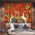 FEASRT Medieval Princess Tapestry Maiden and Unicorn - European Royal Tapestry, 40x30 Inches Soft Flannelette, for Living Room Royal Historical Decor