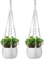 White Macrame Plant Hanger Set, 2 Pack Boho Hanging Plant Holder, Plants Hanger for Indoor Outdoor Home Decoration, 21 Inchs Braided Cotton Hanging Planters for Indoor Plants, No Tassels