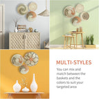 Boho Wall Basket Decor Set of 6 - Hanging Woven Basket Wall Decor, Handcrafted Round Flat Seagrass Baskets Wall Art, for Modern、Farmhouse、Home - Unique Modern Wall Basket Decor