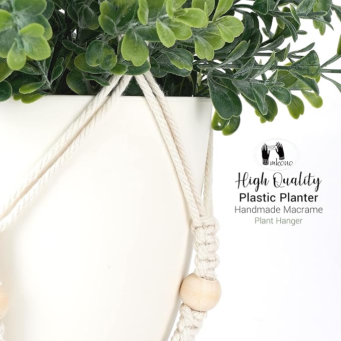 Mkono Fake Hanging Plant with Pot, Hanging Plants Artificial Spring Decor Macrame Plant Hanger with Faux Plant Greenery Boho Hanging Planter for Home Bedroom Bathroom Office Decoration
