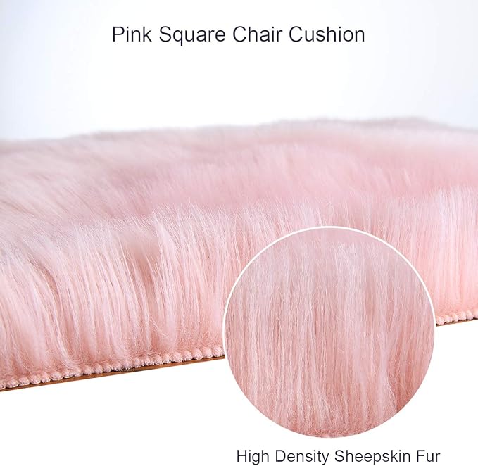 Softlife Pink Faux Fur Sheepskin Chair Cover Seat Cushion Pad Super Soft Area Rugs for Living Bedroom Sofa Dorm (1.6ft x 1.6ft)