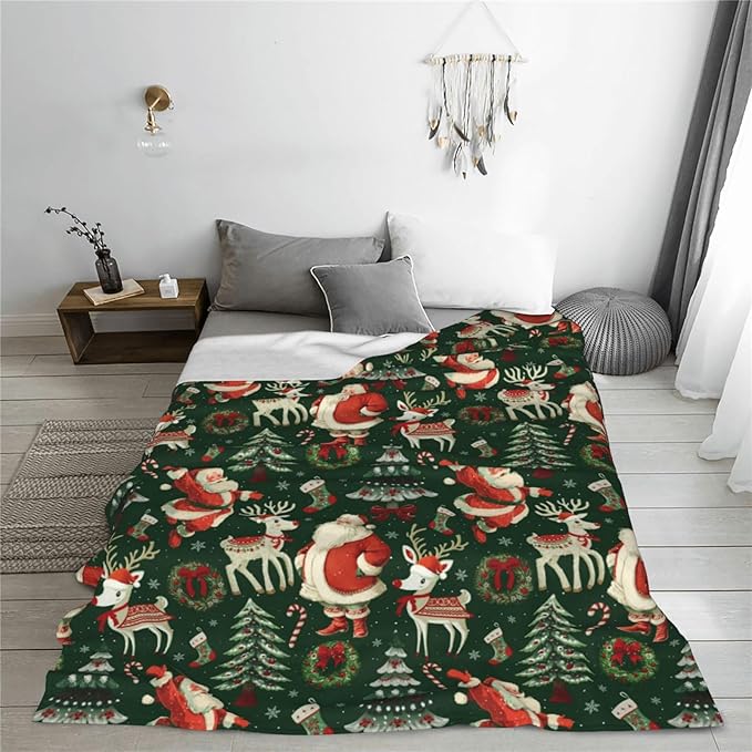 Santa Throw Blanket Soft Flannel Blanket 60"x50" in Bed Blanket Home Decor for Room Sofa Couch All Season