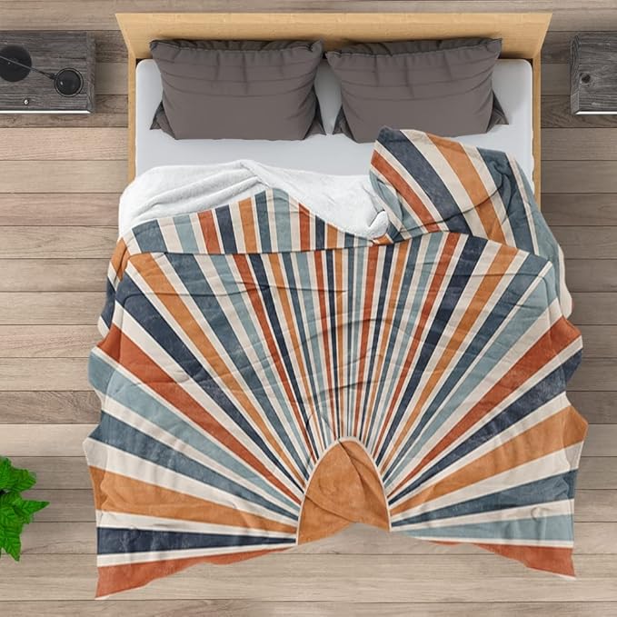 Boho Colorful Sunrise Throws Blankets Abstract Mid Century Modern Throw Blanket Minimalist Sun Boho Leaves Aesthetic Soft Warm Bed Bedding Women Blankets for Couch Bedroom Office 70"x80"