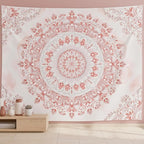 Accnicc Pink Floral Mandala Tapestry Wall Hanging Boho Medallion Tapestry Aesthetic Watercolor Flower Cute Large Tapestries for Bedroom Living Room Dorm Decor 80 x 60 Inch