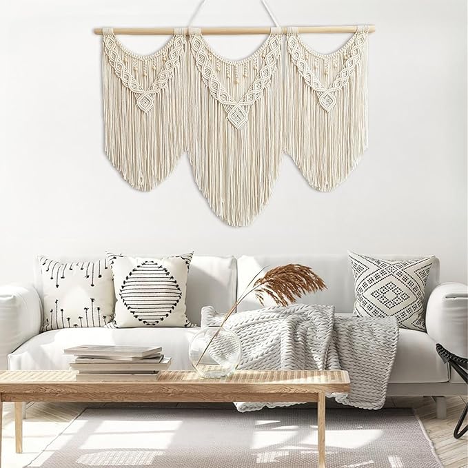 RUIZHIXUAN large macrame wall hanging - Boho Tapestry Macrame Wall Decor Art- Chic Bohemian Handmade Woven Tapestry Home Decoration for Bedroom Living Room Apartment Dorm Gallery - 43"x32" (Bead-B)