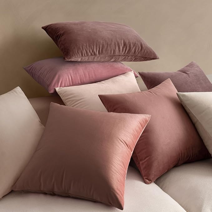 MIULEE Velvet Throw Pillow Covers 18x18 Inch, Pack of 2 - Jam, Soft Solid Decorative Pillow Covers Cushion Cases Modern Luxury Home Decor for Spring Couch Sofa Bedroom Livingroom