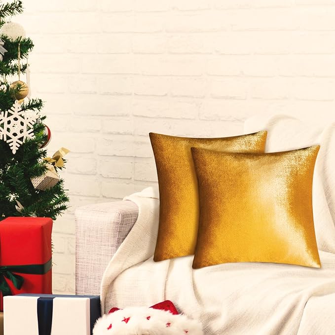 2 Pack 16x16 Pillow Cover Velvet Pillow Covers, Square Throw Pillow Covers for Living Room Decorations Throw Pillow Case, Throw Pillow Cover Cushion Cover for Home Sofa Bedroom Car, Dark Gold