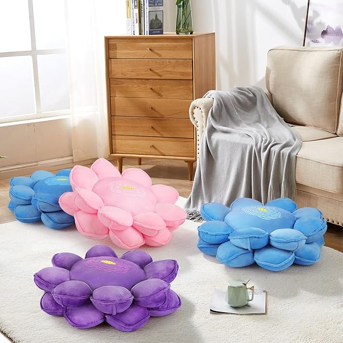 Lotus Flower Floor Pillows, Large Cushion Inspired by Lotus Flower Design, Decorative Seating for Living Room, Bedroom, and Lounge, Soft Washable Floor Cushion for Relaxation, and Family Activities