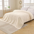 MIULEE Fleece Blanket Queen Size 90"x90" 300GSM Super Soft Lightweight Plush Striped Blanket, Cream White Warm Cozy Breathable Ribbed Full Size Throw for Bed/Sofa/Couch