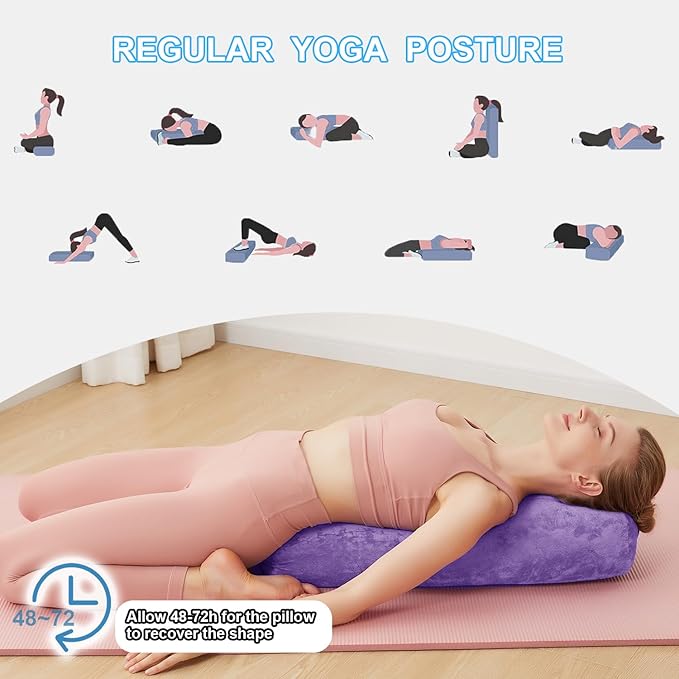 Yoga Bolster Pillow for Restorative & Yin Yoga - Meditation Pillow with Velvet Cover - Rectangular