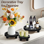 3 Pcs Wood Plant Stand Indoor Outdoor, Wooden Stool Display Stand 5/6/8" Round Riser Flower Pot Holder with Raised Edge Small Planter Tray Modern Potter Decorative for Garden Desktop Home Table Counter Room (Black)