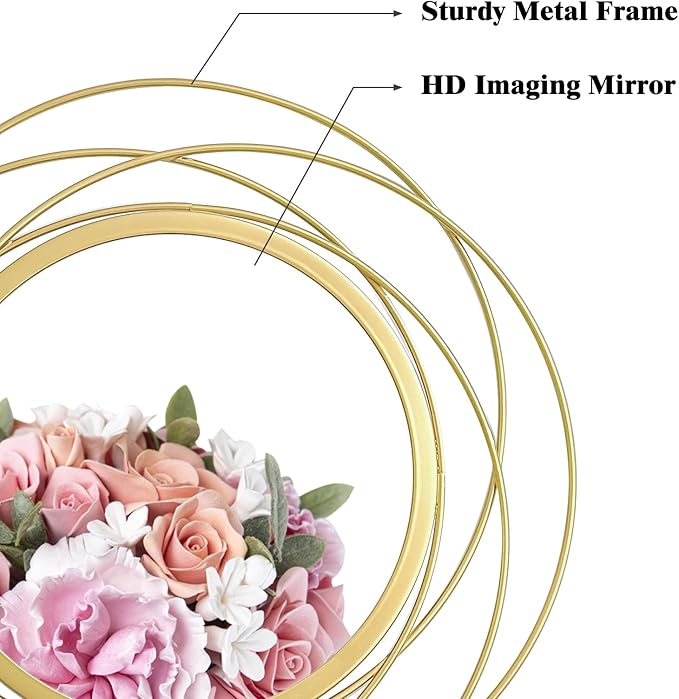 3 Set 9.5 Inch Gold Circle Mirrors Wall Decor Iron Frame Wire Mirror Metal Circular Mirror Home Decor Hanging Mirrors for Room/Bedroom/Bathroom/Entryway