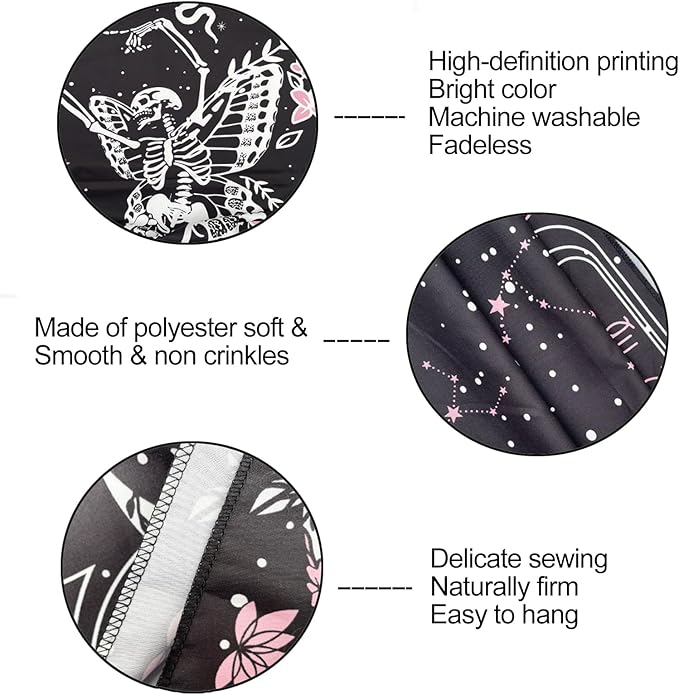 KJHL Skull Butterfly Floral Tapestry Black and White Gothic Skeleton Tapestry Wall Hanging Decor Pink Constellation Witchy Tapestries Aesthetic for Bedroom Living Room(59ʺ x 79ʺ)