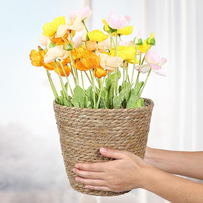 Hemoton Rattan Planter Basket Wicker Plant Flower Pot 8.7 Inch Seagrass Woven Indoor Planter for Home Decor and Succulent Plants