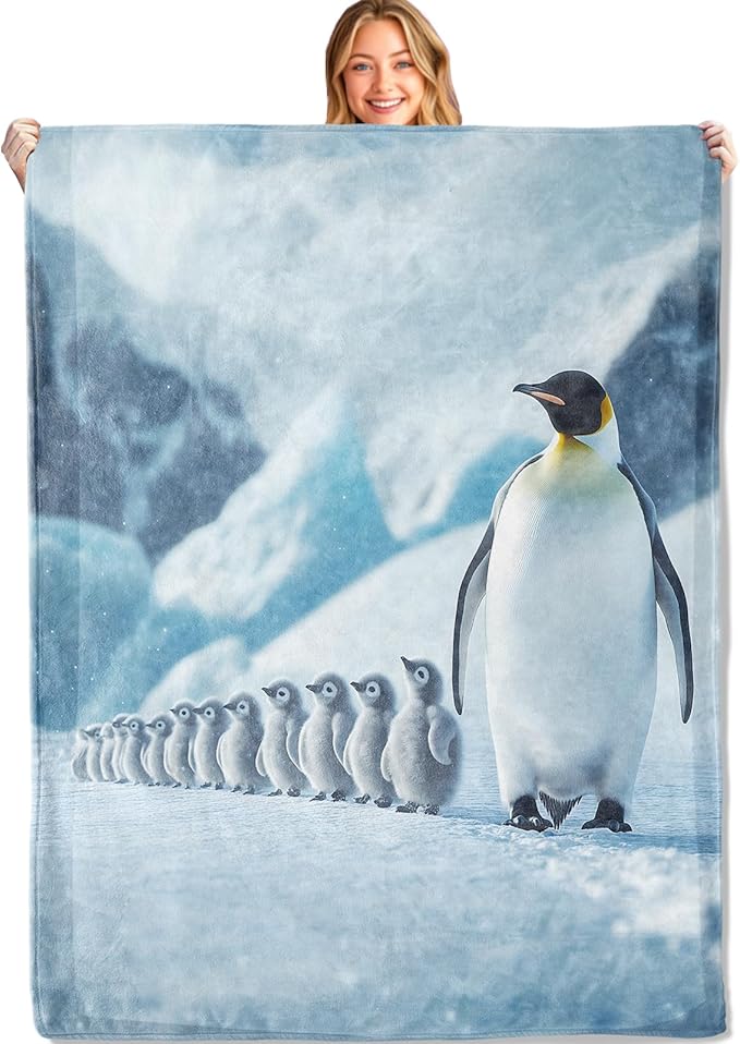 Penguin Parade Throw Blanket - 40x50in,Ultra Soft, Cozy Lightweight Flannel,Cute Animal Family Blankets - Gifts for Kids Girls & Wildlife Lovers,for Couch Home Living Room Winter Decor