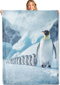 Penguin Parade Throw Blanket - 60x80in,Ultra Soft, Cozy Lightweight Flannel,Cute Animal Family Blankets - Gifts for Kids Girls & Wildlife Lovers,for Couch Home Living Room Winter Decor