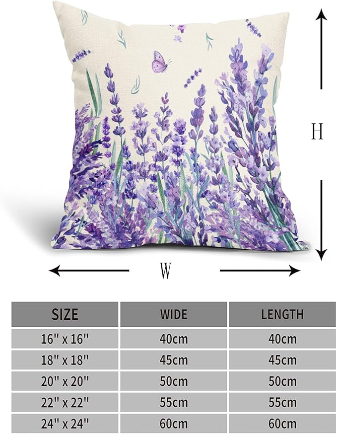 Kawani Spring Summer Floral Pillow Covers 16X16 Inch Purple Lavender Butterfly Flowers Decorative Pillow Cases Set of 2 Seasonal Holiday Throw Pillows Farmhouse Home Decor for Sofa Couch Cushion