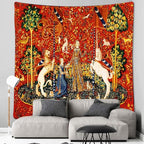 FEASRT Medieval Princess Tapestry Maiden and Unicorn - European Royal Tapestry, 40x30 Inches Soft Flannelette, for Living Room Royal Historical Decor